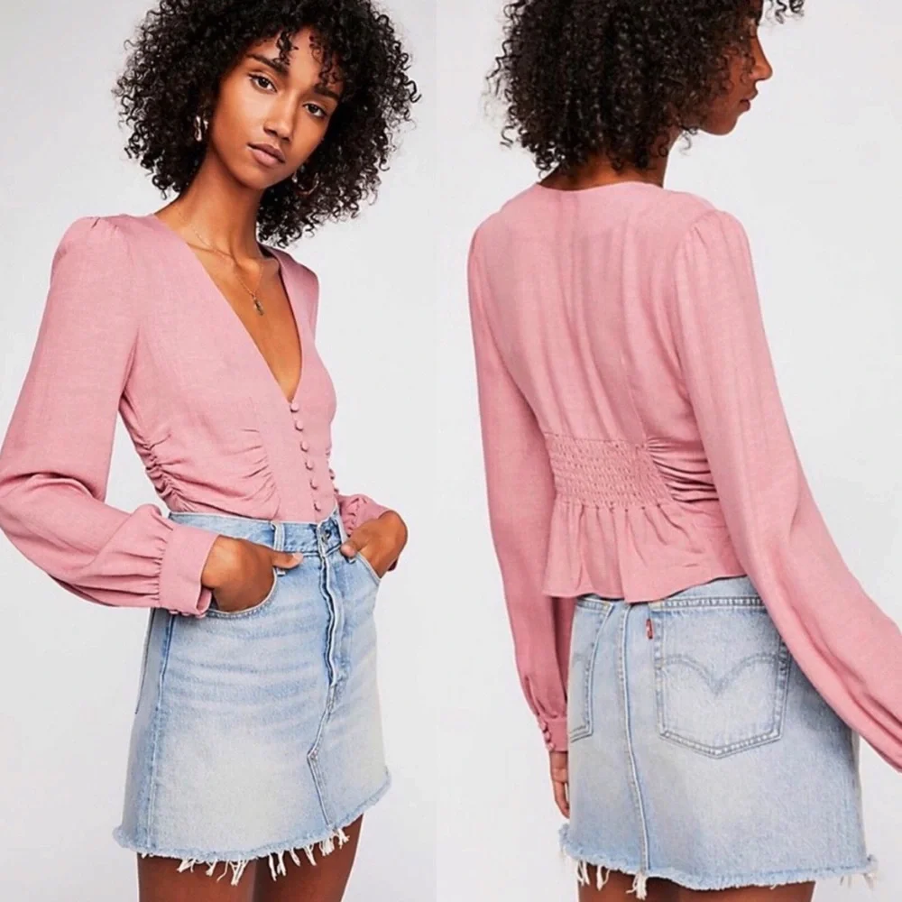 Free People Maise Button Front Long Sleeve Top